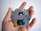 Grumpy Tuxedo Cat Rain Cloud Holographic Sticker - Dark Mode