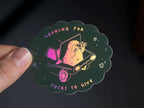 Looking for fucks to give 2.0 | Holographic Cat Sticker of a cat sitting in the trunk of a car looking for f***s to give through binoculars