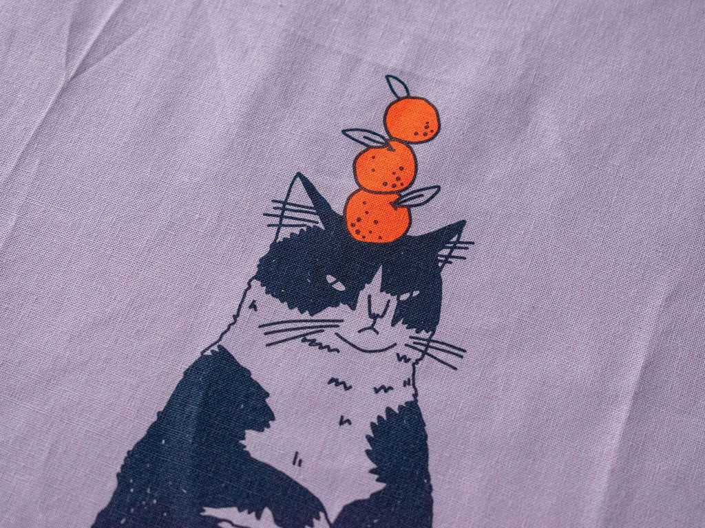 Orange Cat Tote Bag: Hand Screen Printed Cotton, Lilac