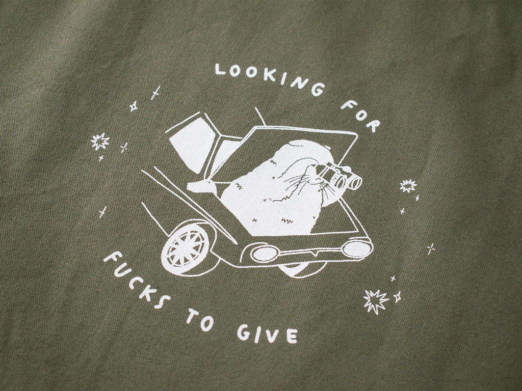 Funny Cat Olive Green Tote Bag: Hand Screen Printed Organic Cotton