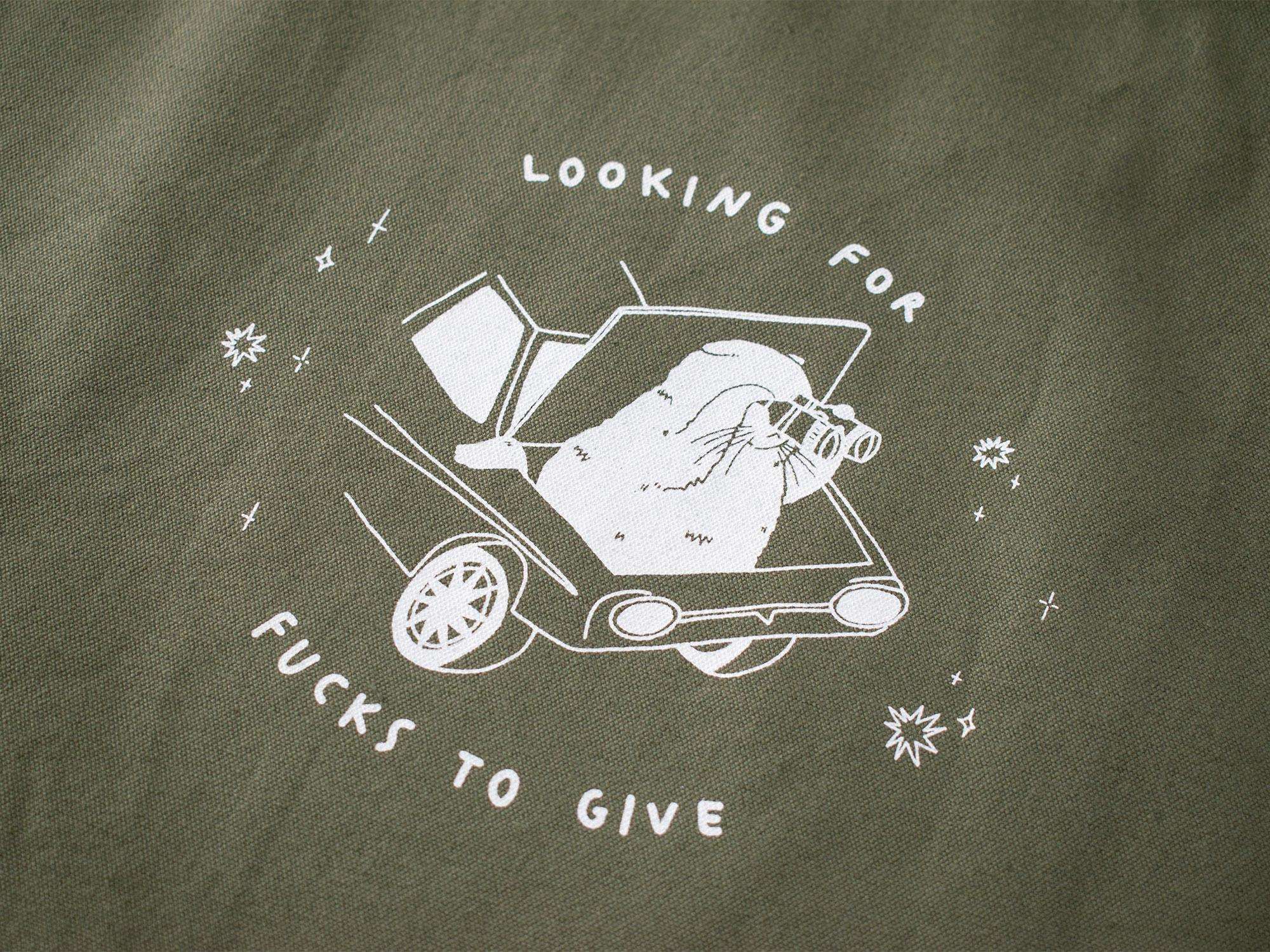 Funny Cat Olive Green Tote Bag: Hand Screen Printed Organic Cotton