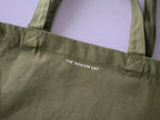 Funny Cat Olive Green Tote Bag: Hand Screen Printed Organic Cotton
