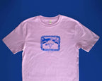 I smell Bullshit t-shirt | Hand screen printed on lilac organic cotton tee with blue illustration of a cat sniffing out your lies