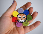 Grumpy Flower Cat Iron-on patch | Cat Badge, Embroidery iron-on patch of orange tabby cat dressed as a flower