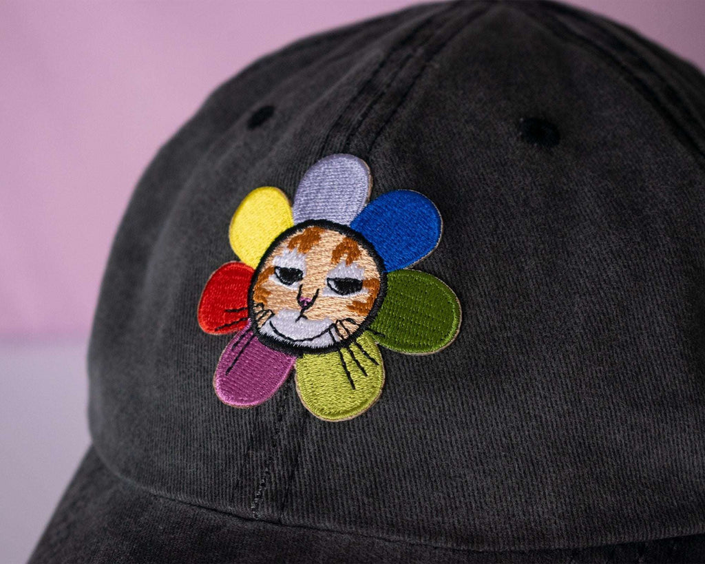 Grumpy Flower Cat Iron-on patch | Cat Badge, Embroidery iron-on patch of orange tabby cat dressed as a flower
