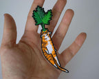 Carrot Cat Patch | Cat Badge, Embroidery iron-on patch of orange tabby cat dressed as a carrot, great gift for vegans, cat lover or yourself