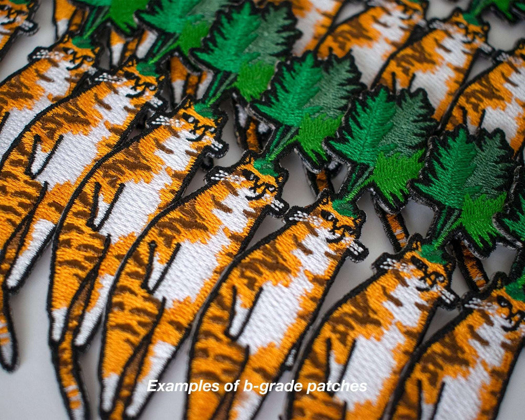 Carrot Cat Patch | Cat Badge, Embroidery iron-on patch of orange tabby cat dressed as a carrot, great gift for vegans, cat lover or yourself
