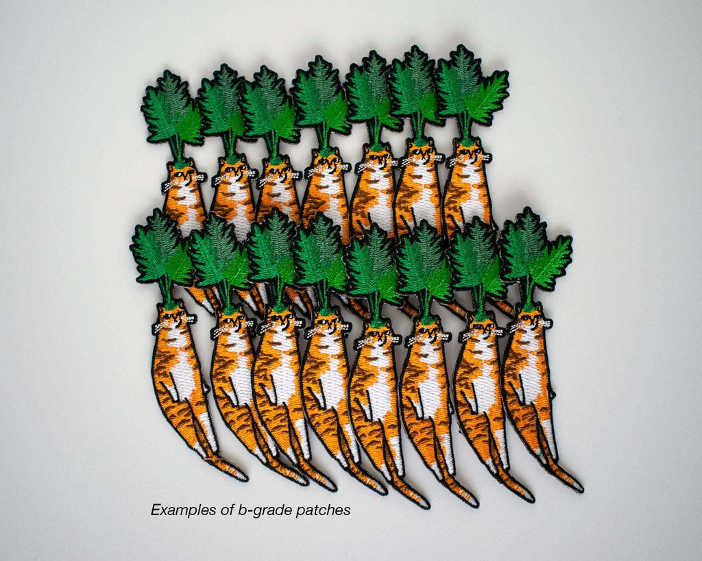 Carrot Cat Patch | Cat Badge, Embroidery iron-on patch of orange tabby cat dressed as a carrot, great gift for vegans, cat lover or yourself