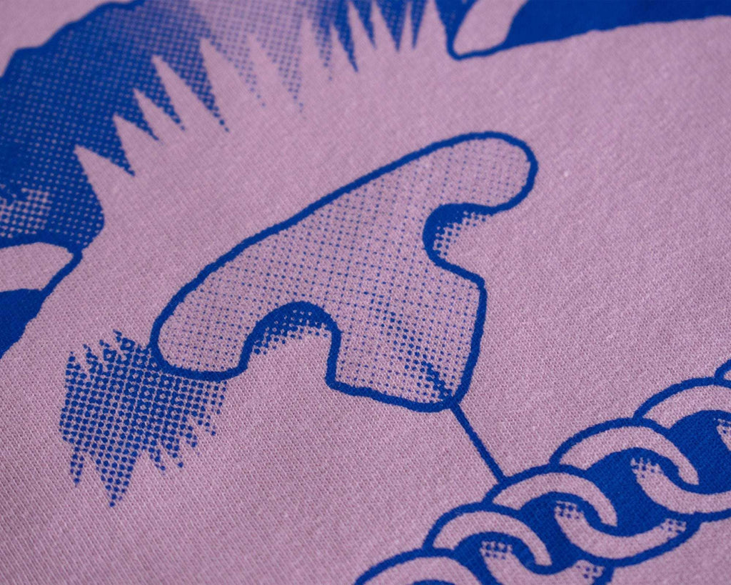 I smell Bullshit t-shirt | Hand screen printed on lilac organic cotton tee with blue illustration of a cat sniffing out your lies