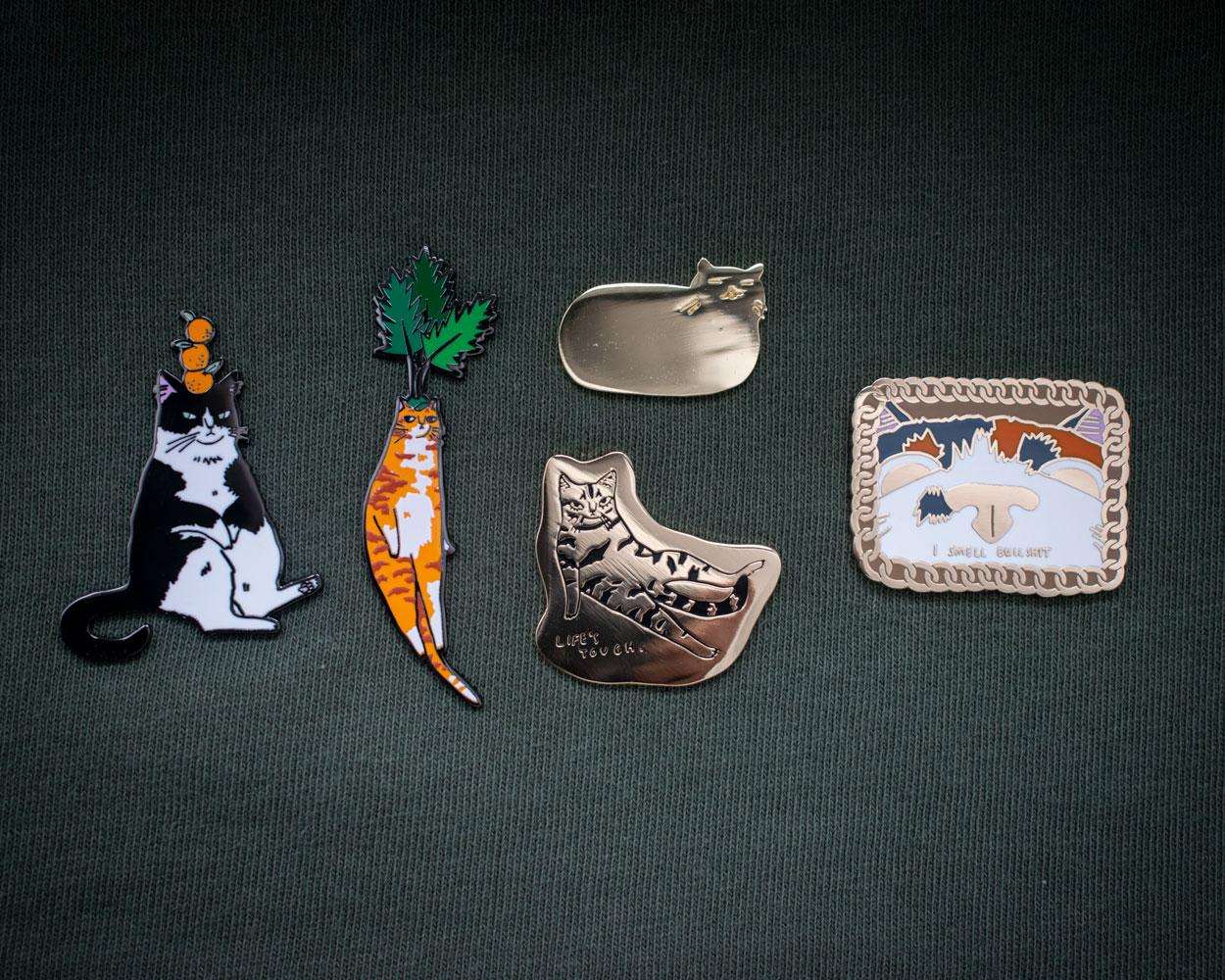 Life's tough Cat Enamel Pin | Gold plated brooch with a tabby cat beeing fed up with everything