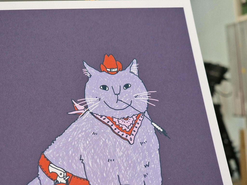 Cowboy Cat | Art Print, Cat Painting, Animal Illustration, Whimsical wall decor, Colorful illustration print, Yeehaw, Cat with pink boots