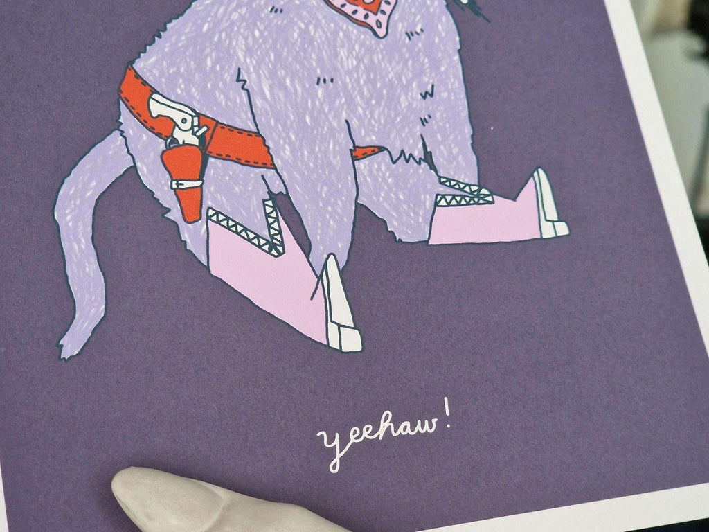 Cowboy Cat | Art Print, Cat Painting, Animal Illustration, Whimsical wall decor, Colorful illustration print, Yeehaw, Cat with pink boots