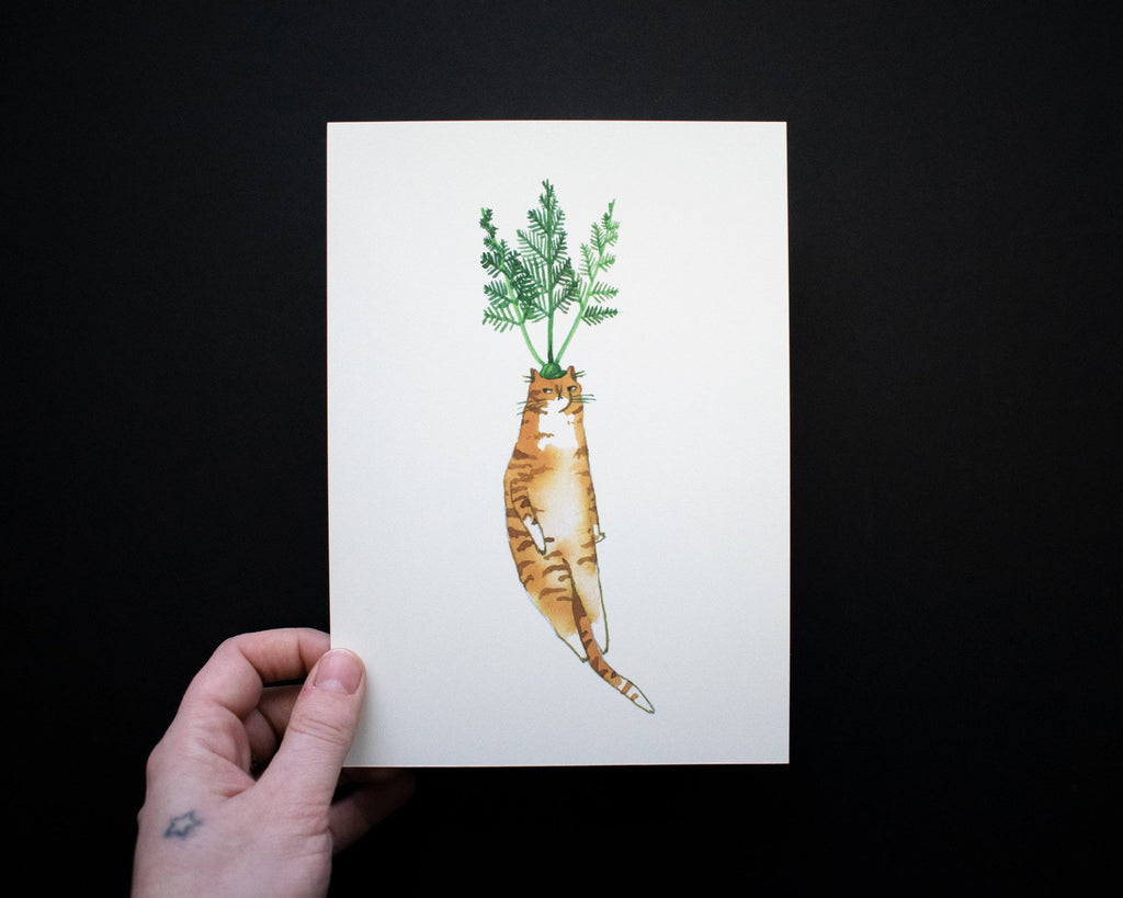 Carrot Cat Art Print: Whimsical Veggie Illustration