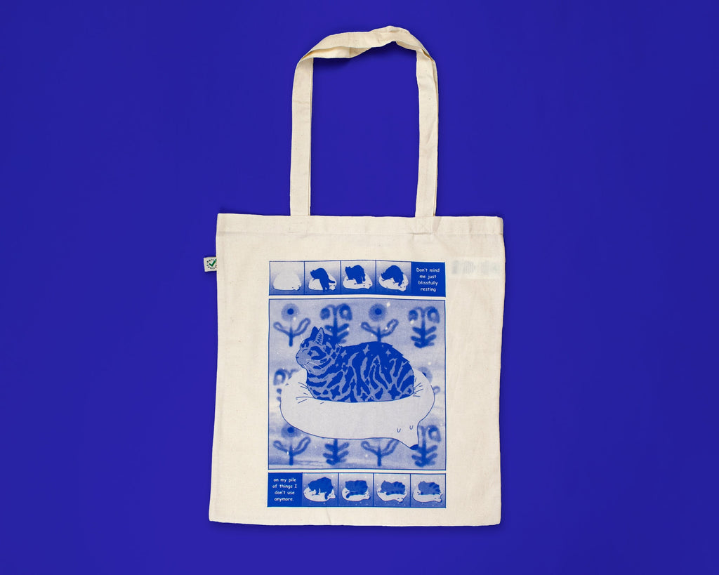 Tabby Cat Tote Bag: Hand Screen Printed Organic Cotton
