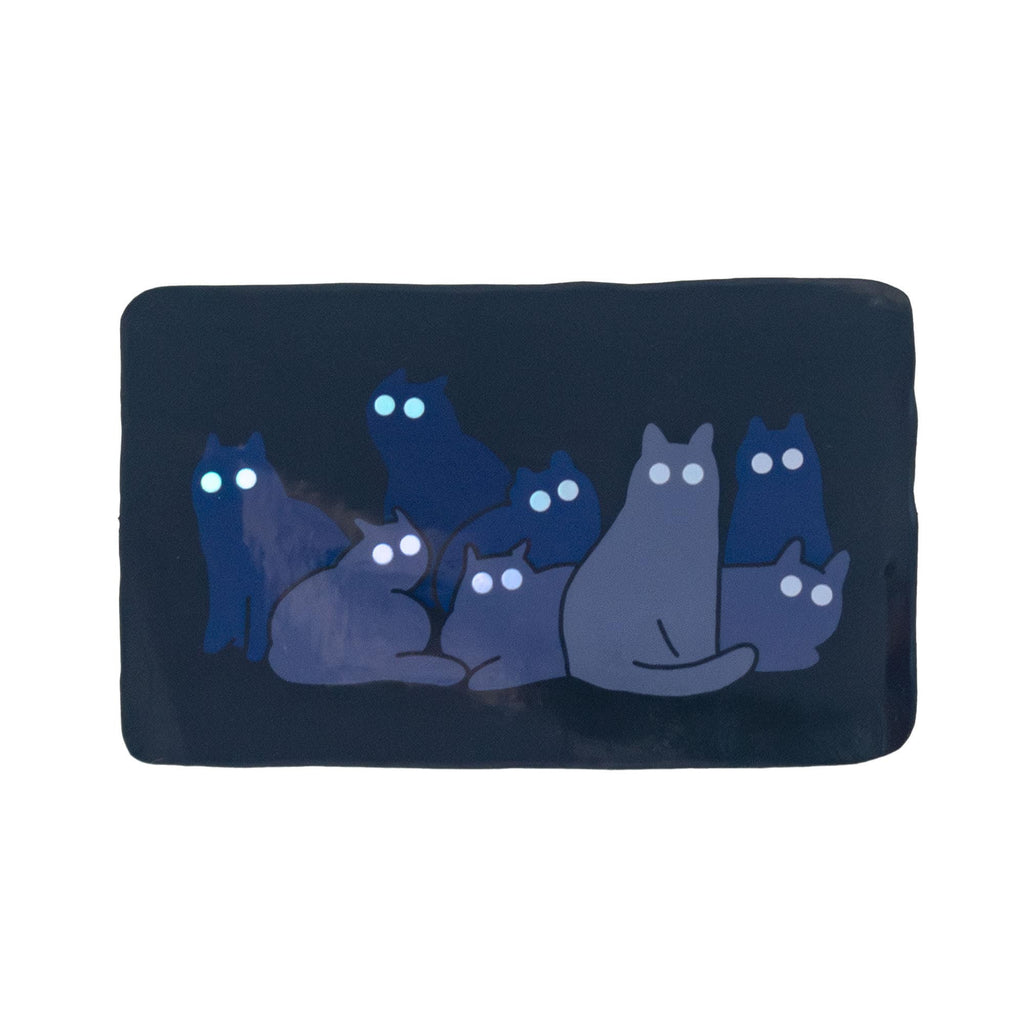 Reflecting Cat Eyes | Spooky holographic vinyl sticker of a cat gangs silhouettes who's eyes are glowing in the night