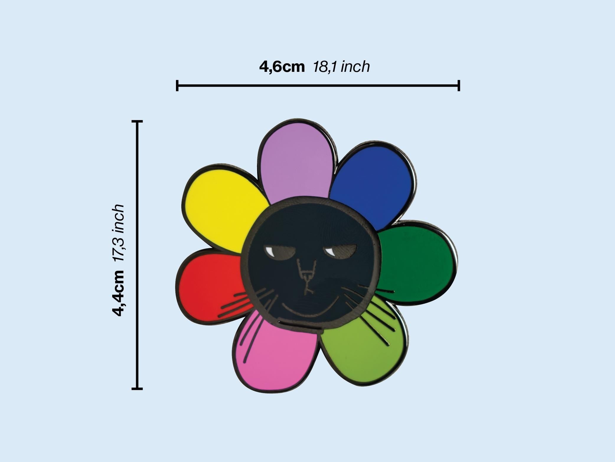 Grumpy Flower Cat Hard Enamel Pin | Gold or black nickel plated brooch with grumpy cat available as black, white and orange tabby fur color