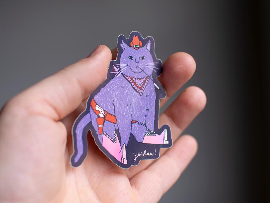 Holographic Cowboy Cat Sticker: Western Kawaii Decal