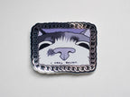I smell bullshit | Funny chrome vinyl sticker of a cat that sniffs the viewer and calls out their bullshit framed with a silver chain