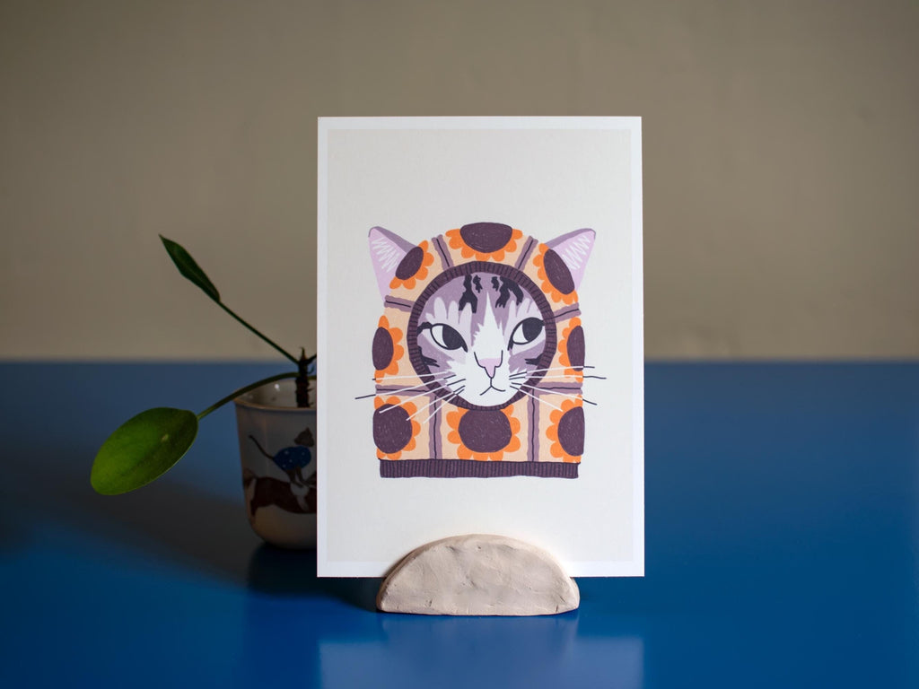 Tabby Cat Art Print: Sunflower Balaclava Giclée