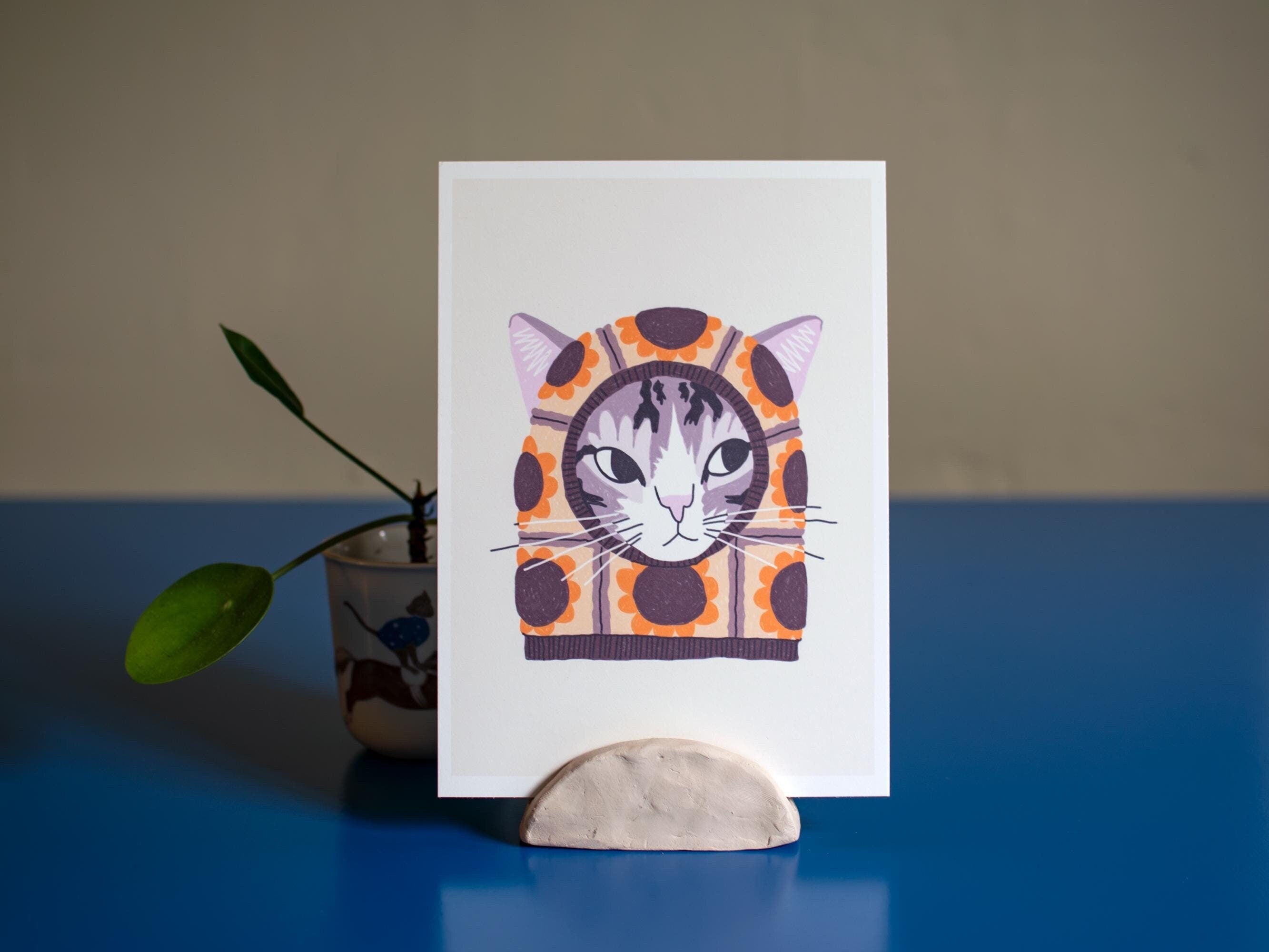 Tabby Cat Art Print: Sunflower Balaclava Giclée