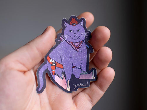 Holographic Cowboy Cat Sticker: Western Kawaii Decal