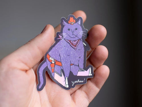 Holographic Cowboy Cat Sticker: Western Kawaii Decal