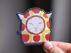 Apple Balaclava Cat Sticker: Holographic Vinyl Decal