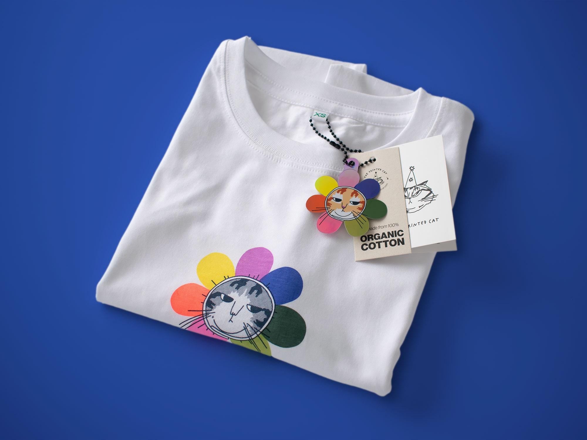 Grumpy Flower Cat T-Shirt: Limited Edition Organic Cotton Screenprint