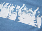 When the bass hits crop top | Hand screen printed on cornflower 100% cotton tee with front and back print of cats raving to the music