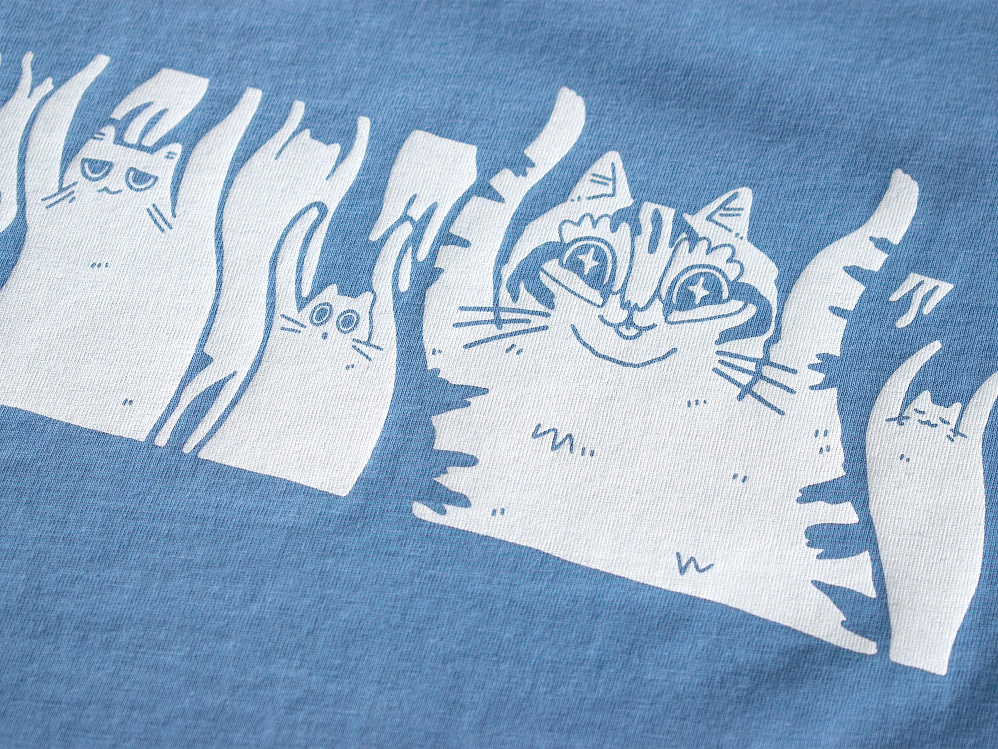 When the bass hits crop top | Hand screen printed on cornflower 100% cotton tee with front and back print of cats raving to the music