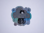 Grumpy Tuxedo Cat Rain Cloud Holographic Sticker - Dark Mode