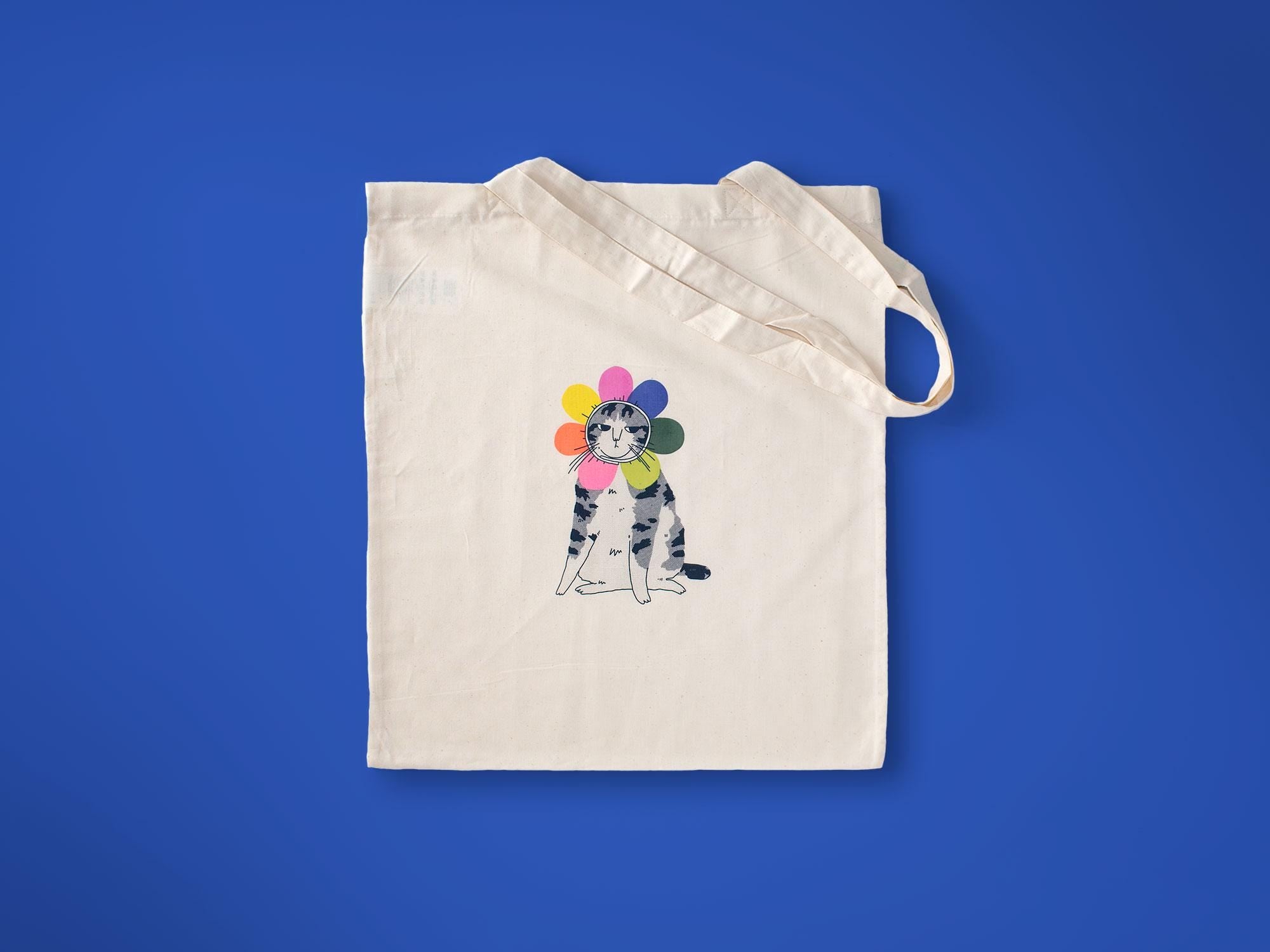 Grumpy Cat Tote Bag: Rainbow Flower, Organic Cotton, Limited Edition