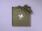 Funny Cat Olive Green Tote Bag: Hand Screen Printed Organic Cotton