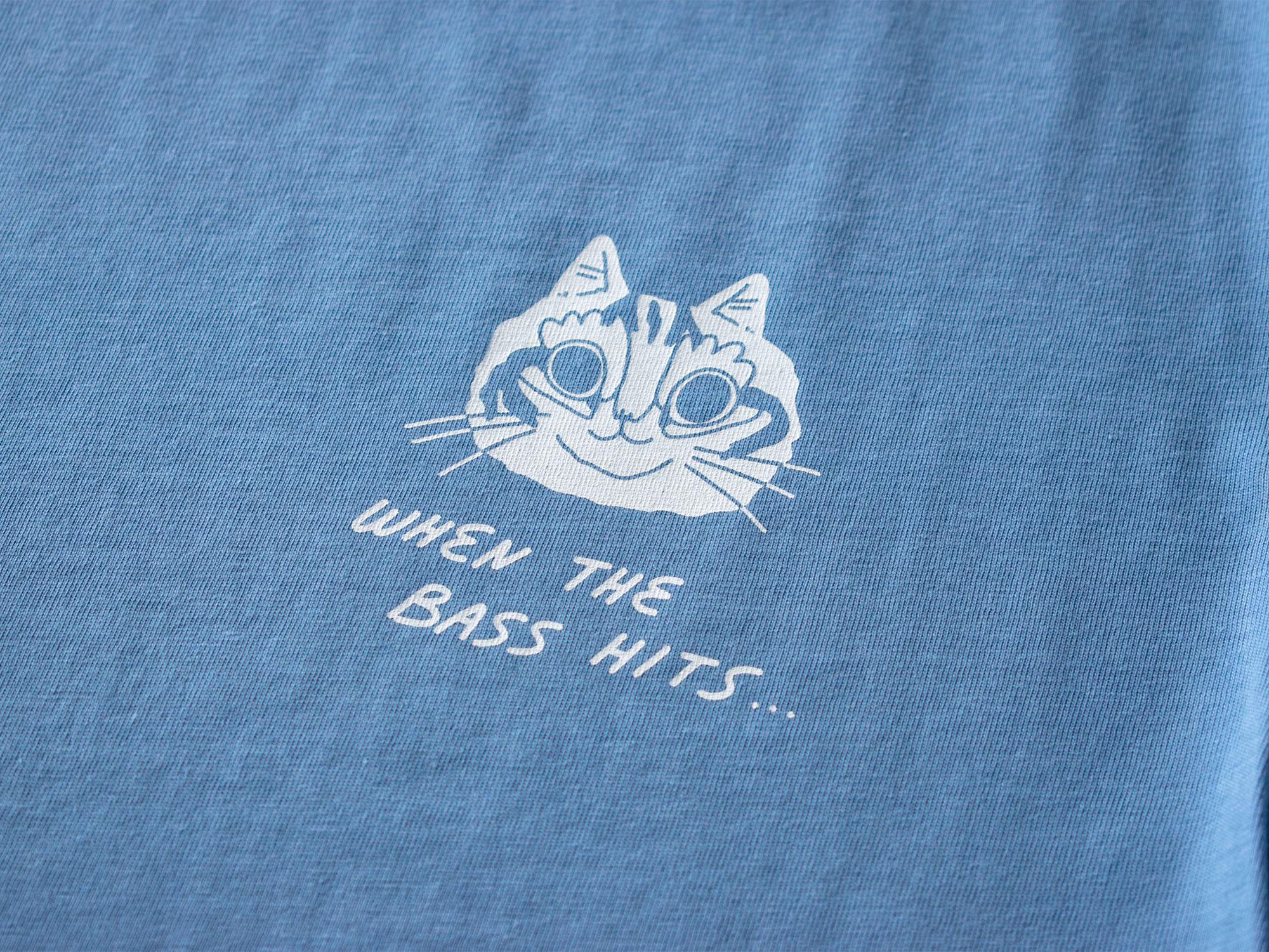 When the bass hits crop top | Hand screen printed on cornflower 100% cotton tee with front and back print of cats raving to the music