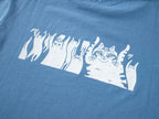 When the bass hits crop top | Hand screen printed on cornflower 100% cotton tee with front and back print of cats raving to the music