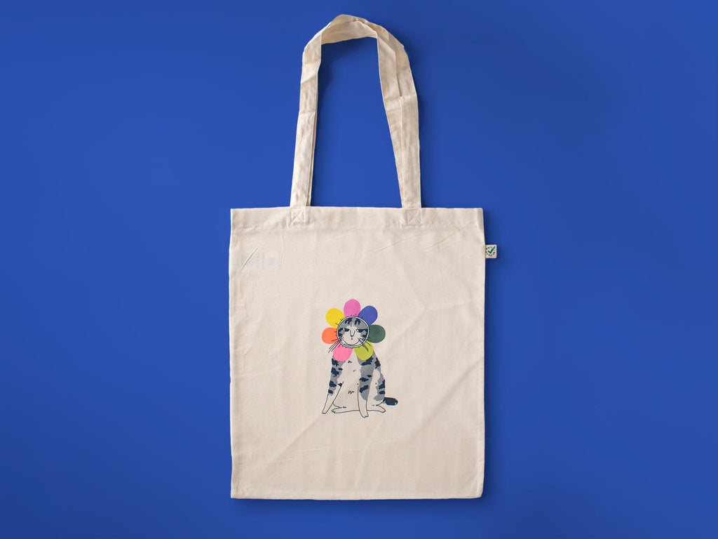 Grumpy Cat Tote Bag: Rainbow Flower, Organic Cotton, Limited Edition