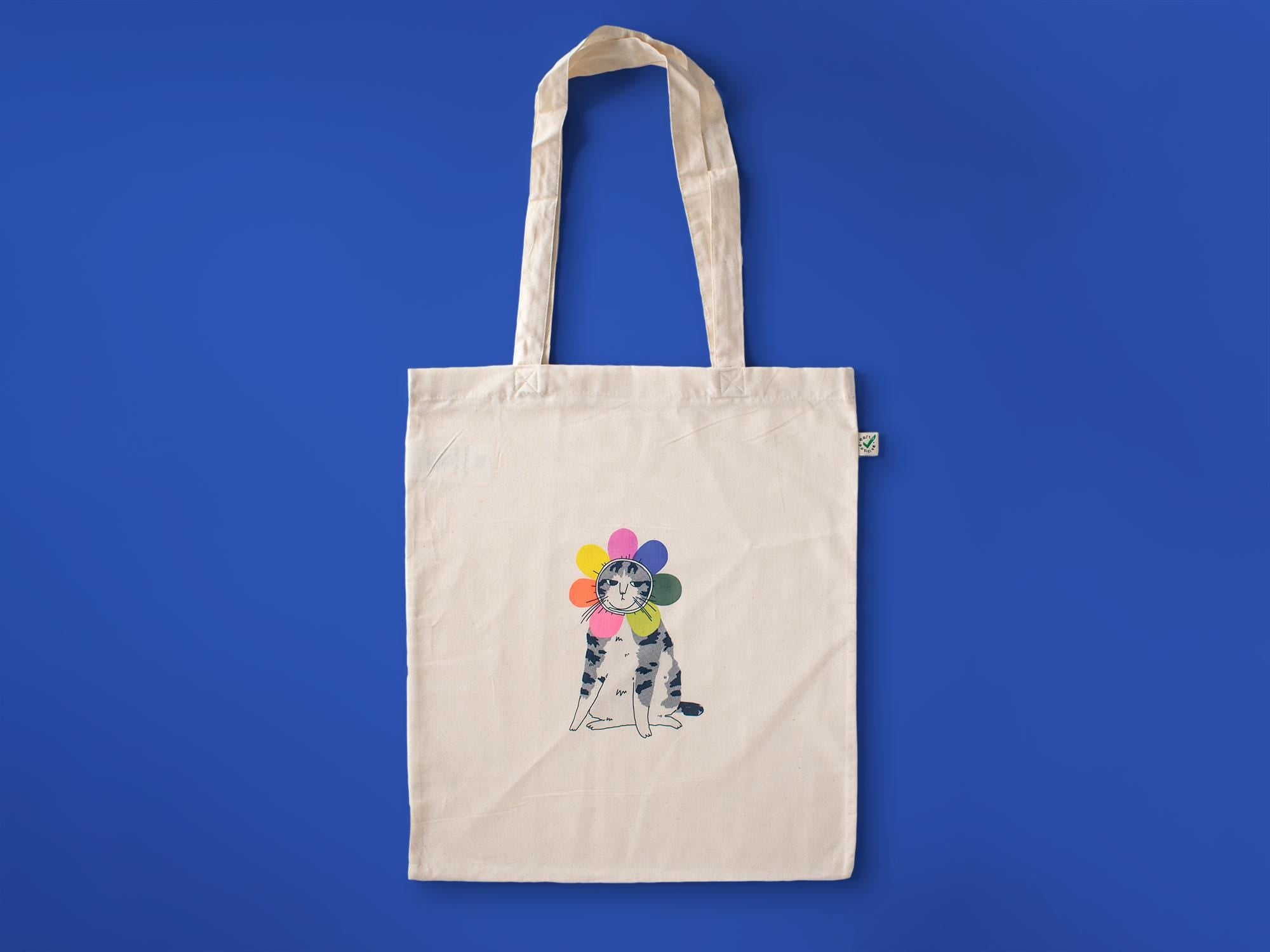 Grumpy Cat Tote Bag: Rainbow Flower, Organic Cotton, Limited Edition