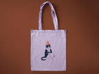 Orange Cat Tote Bag: Hand Screen Printed Cotton, Lilac