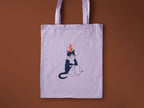 Orange Cat Tote Bag: Hand Screen Printed Cotton, Lilac