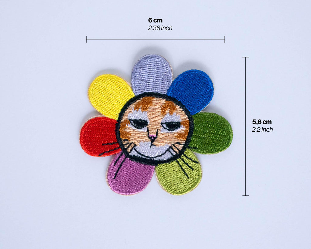 Grumpy Flower Cat Iron-on patch | Cat Badge, Embroidery iron-on patch of orange tabby cat dressed as a flower