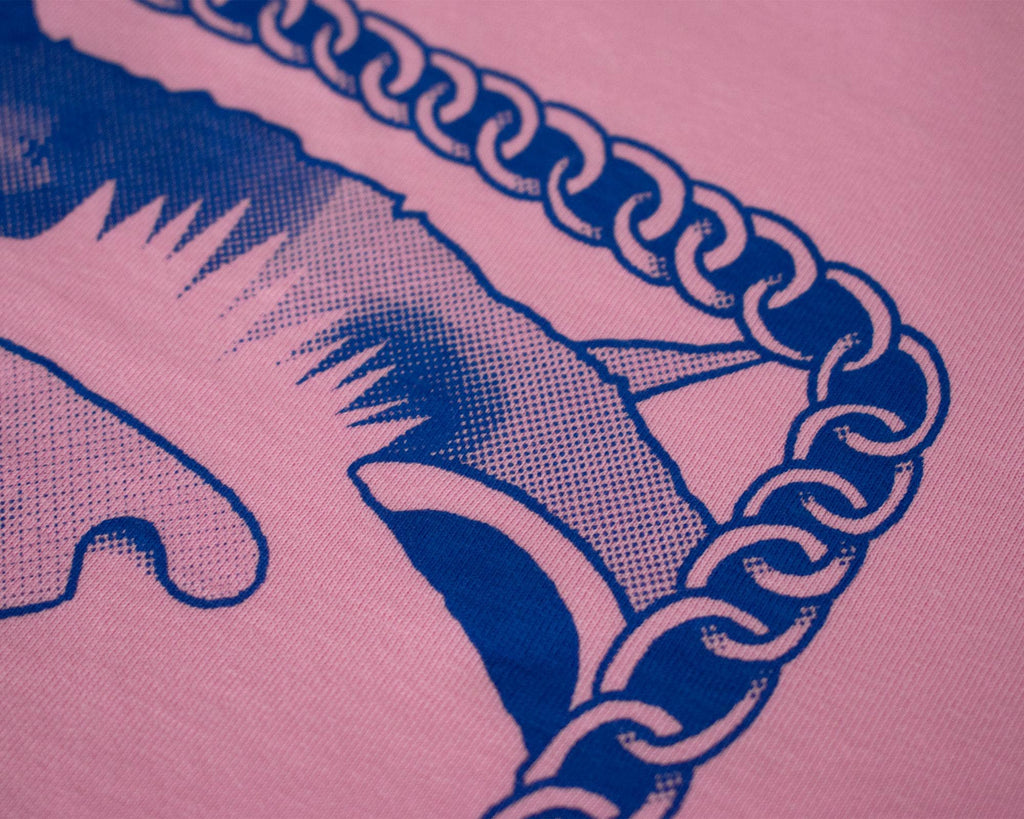 I smell Bullshit crop top | Hand screen printed on light pink 100% cotton cropped tee with blue illustration of a cat sniffing out your lies