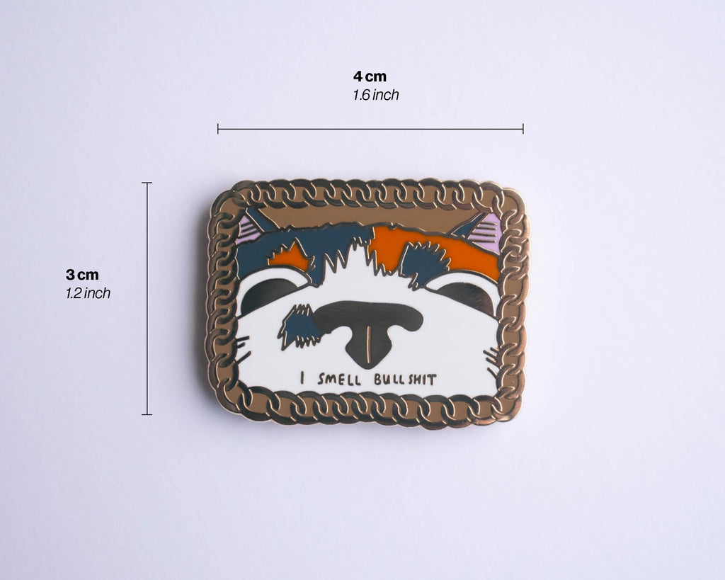 I smell bullsh1t Cat Enamel Pin | Gold plated brooch with a calico cat sniffing out the truth
