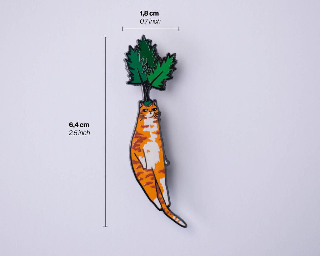 Carrot cat enamel pin | Black nickel plated brooch with an orange tabby cat or is it a carrot? Huh?