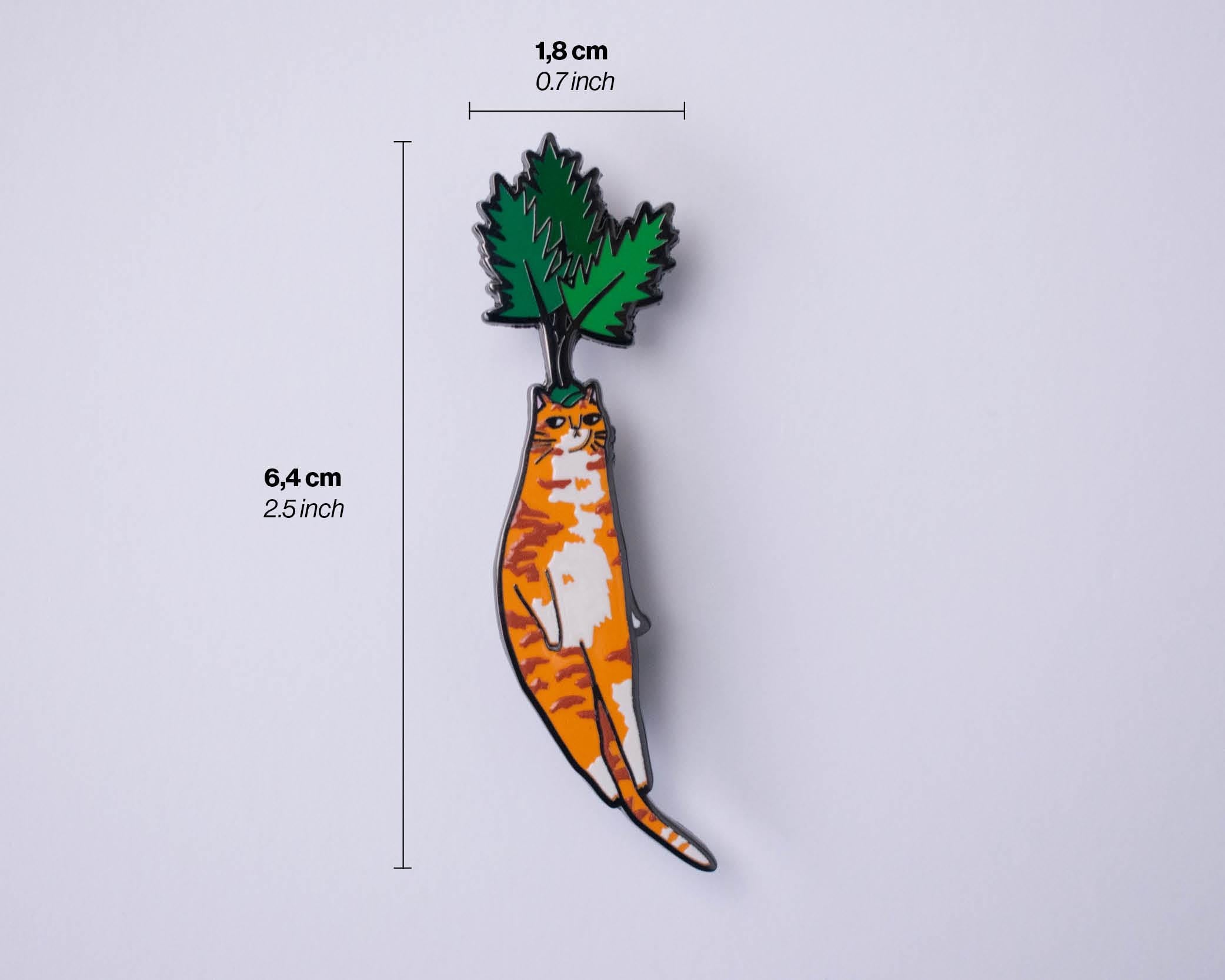 Carrot cat enamel pin | Black nickel plated brooch with an orange tabby cat or is it a carrot? Huh?