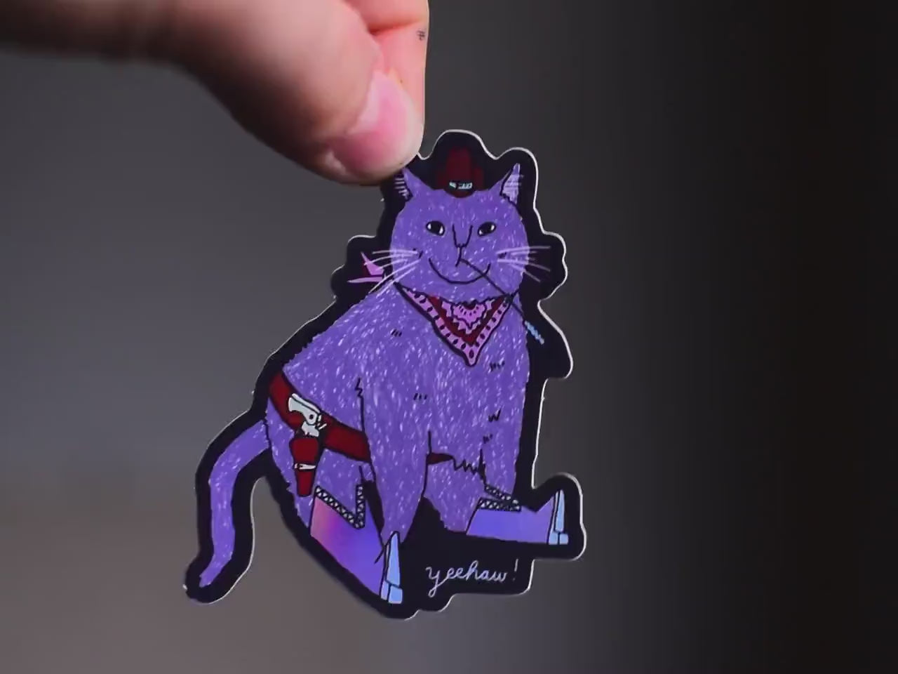 Holographic Cowboy Cat Sticker: Western Kawaii Decal