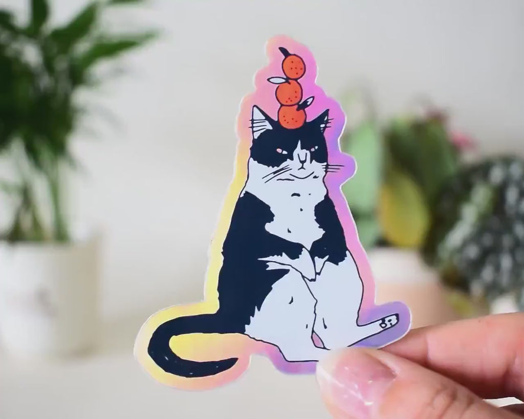 Mandarine Orange Cat | Holographic Vinyl Stickers, Cat Stickers, Vinyl Cat Stickers, Kawaii Sticker, Water Bottle Sticker, Laptop Stickers