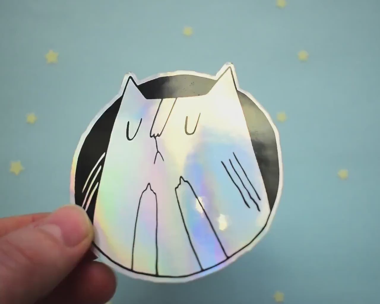 Holographic Cat Sticker| Fuck You Cat, Cat Stickers, Vaporwave Stickers, Kawaii Sticker, Water Bottle Sticker, Laptop Sticker