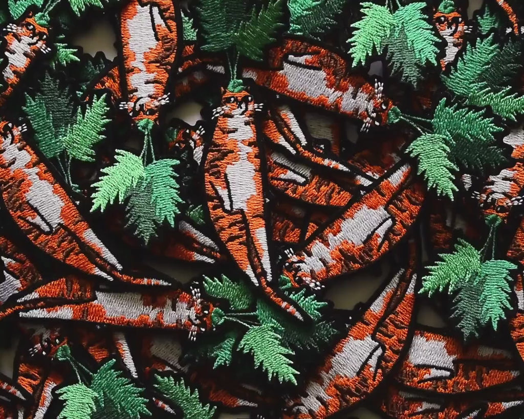 Carrot Cat Patch | Cat Badge, Embroidery iron-on patch of orange tabby cat dressed as a carrot, great gift for vegans, cat lover or yourself