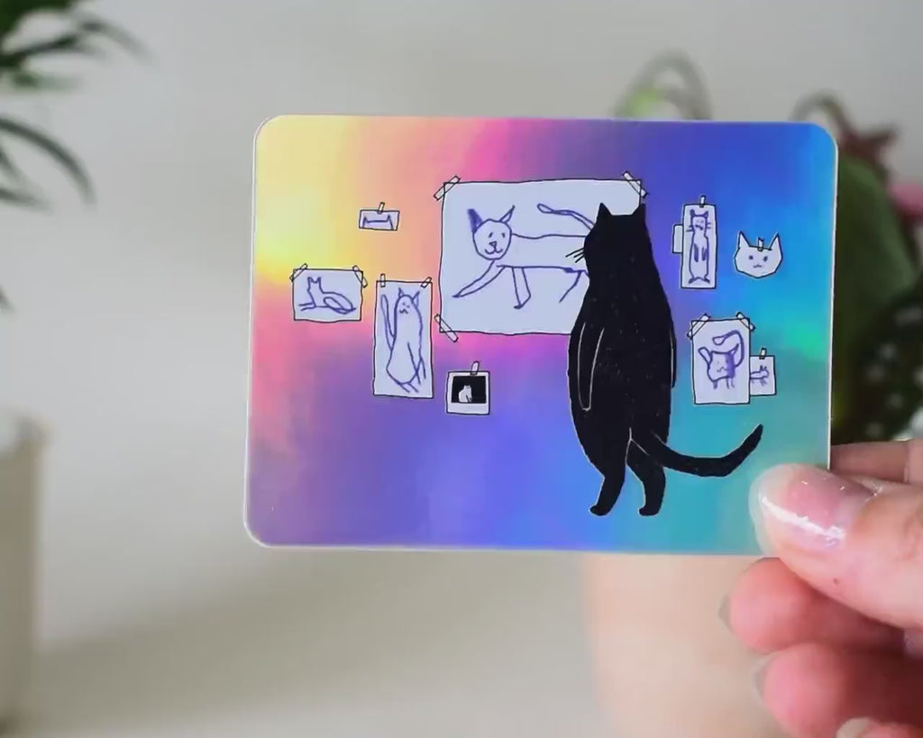 Gallery Cat Sticker | Holographic Stickers, Cat Stickers, Vaporwave Stickers, Kawaii Sticker, Water Bottle Sticker, Laptop Sticker,